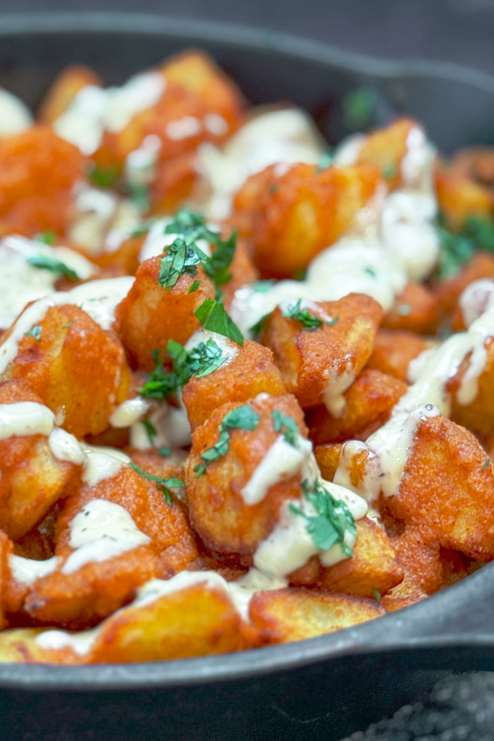 Crispy Patatas Bravas with Chipotle Bravas + Garlic Aioli
